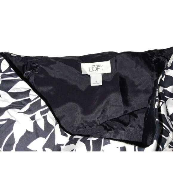 Ann Taylor LOFT Strapless Summer Dress Black White Vine Floral Fit Flare 8 - Picture 6 of 16